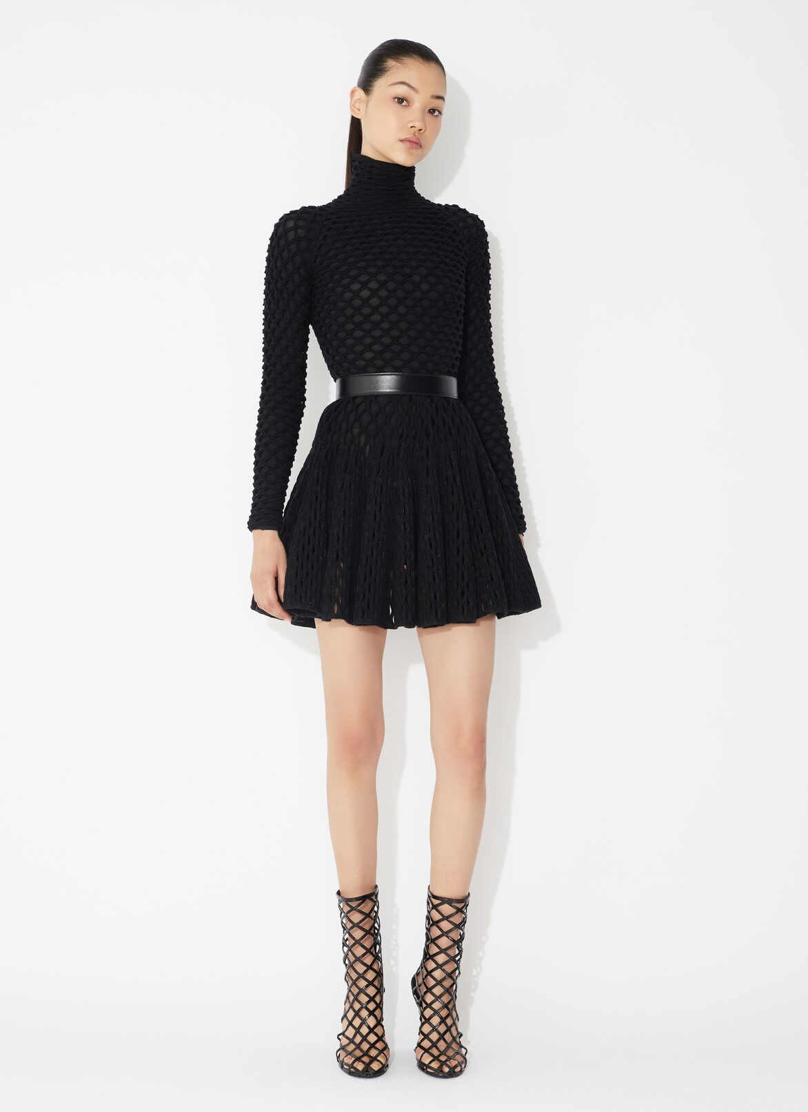 Cage knit skater skirt ALAÏA BLACK CAGE KNIT SKATER SKIRT